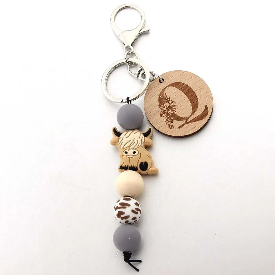 Cute Letter Cattle Flower Silica Gel Unisex Keychain