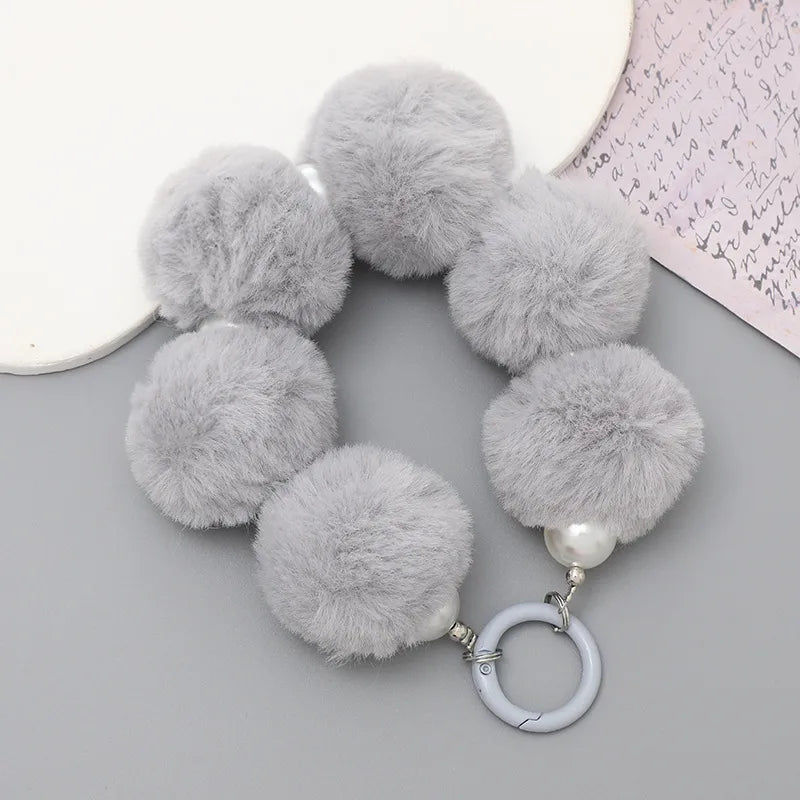 cute hairball plush beaded mobile phone chain
