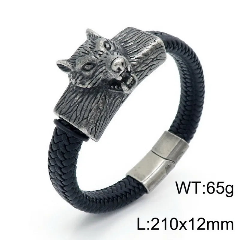 Hip-Hop Retro Color Block Pu Leather Titanium Steel Plating 18K Gold Plated Men's Bangle