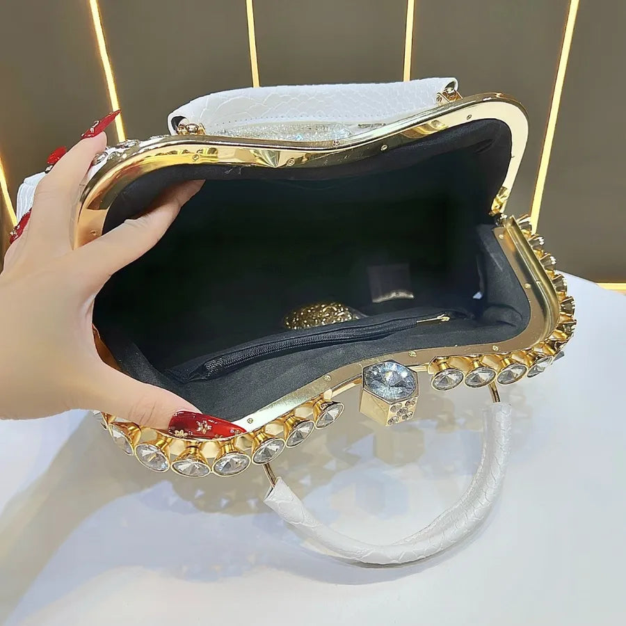 New Large Capacity Women's Handbag Luxury Crossbody Evening Dress Bag High-End Sensation Women's Bucket Shape Pu Diamond Embellished