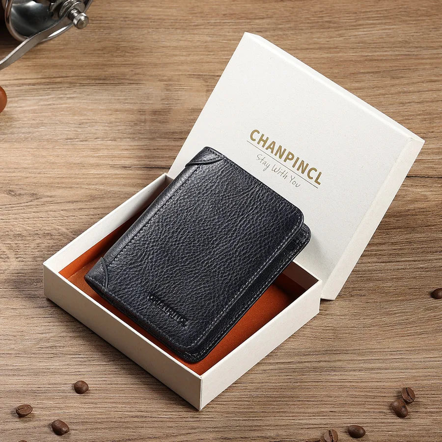 men's solid color leather zipper small wallets