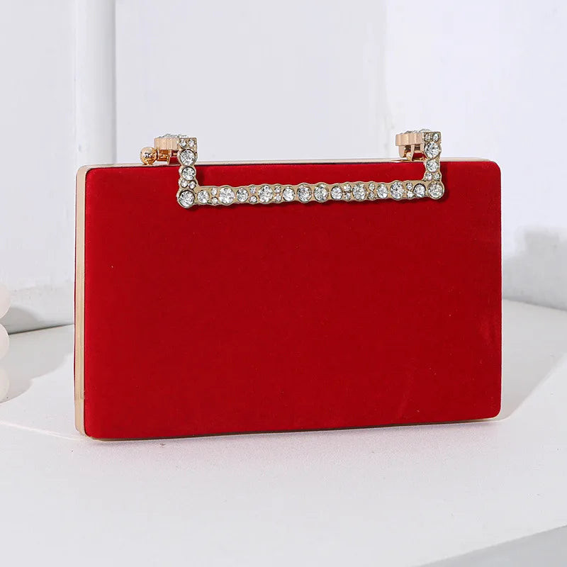 Black Red Wine Red velvet Solid Color Square Evening Bags