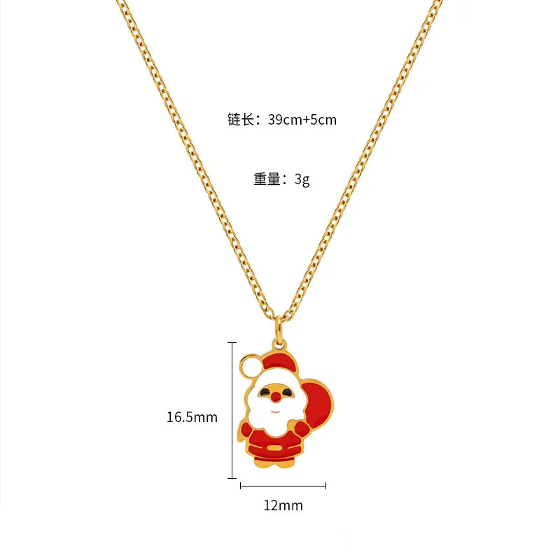 Christmas Creative Design Sense Bell Necklace Women's Versatile Pendant Oil Drop Deer Snowman Cartoon Stainless Steel Titanium Steel