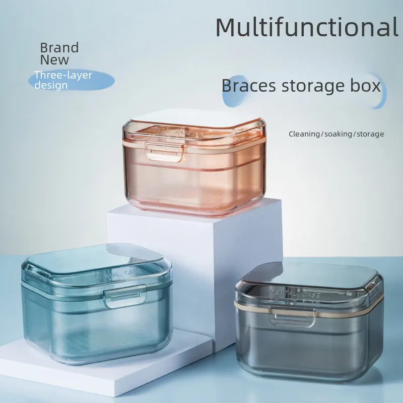 New three-layer braces box denture corrector storage box orthodontic retainer arch expander storage cleaning soaking box