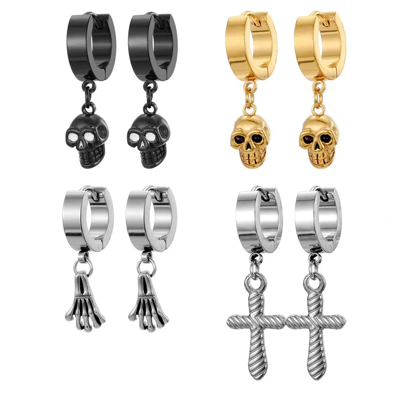 1 Piece Halloween Vintage Style Skull Plating Stainless Steel Dangling Earrings