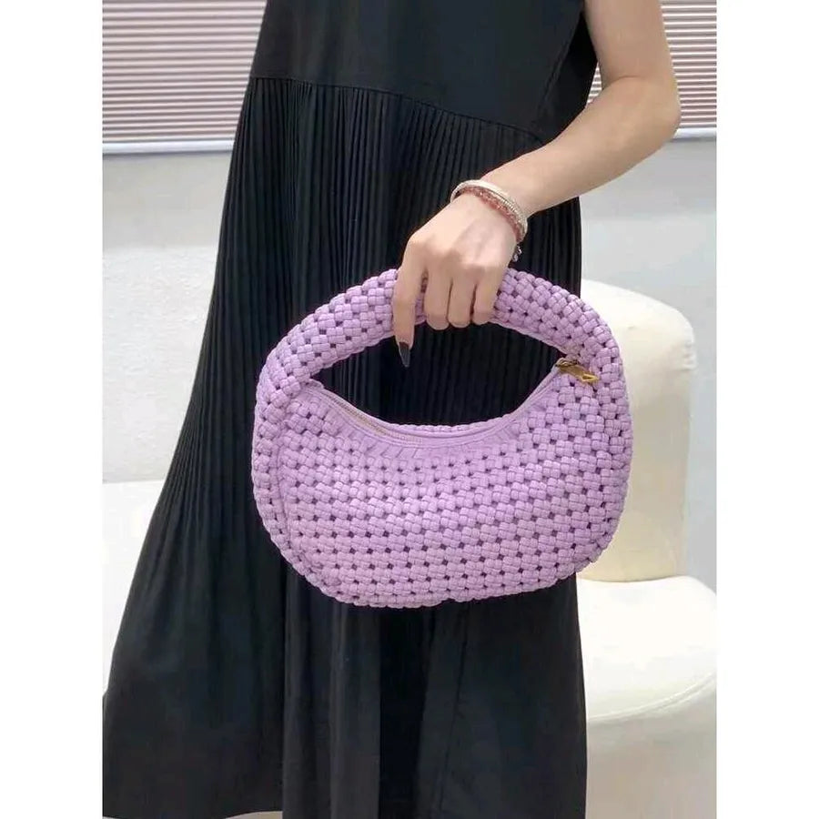 Women's Medium Pu Leather Solid Color Streetwear Weave Dumpling Shape Zipper Handbag