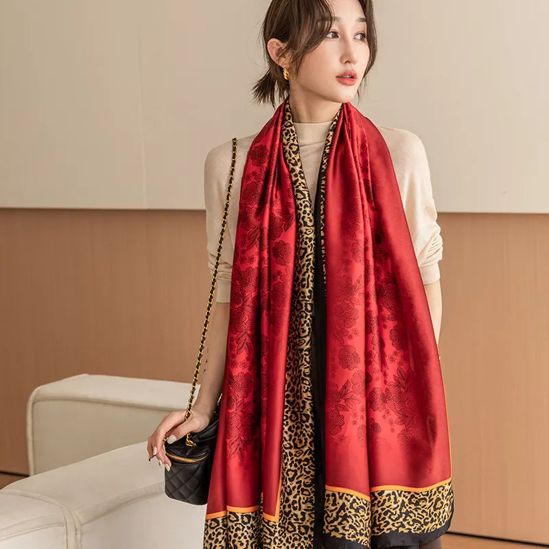 Women's Simple Style Streetwear Leopard Satin Printing and Dyeing Printing Scarf