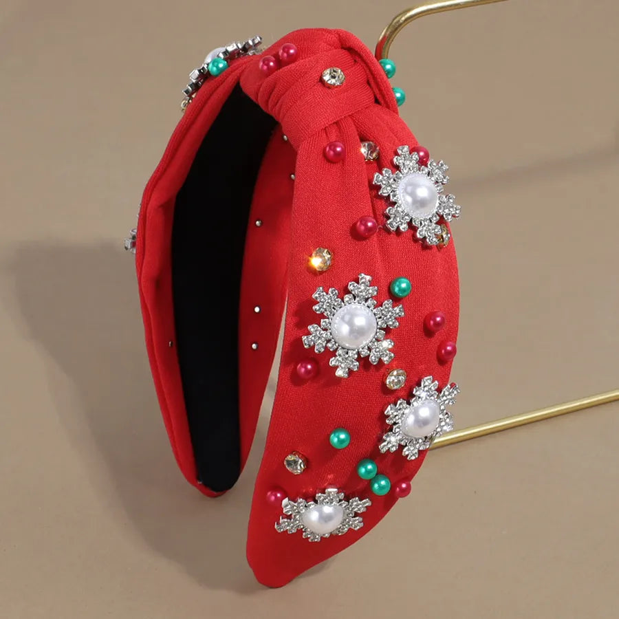 Elegant Christmas Themed Water Diamond Snowflake Hairband Versatile Wide Edge Knot Design  Style Women's Headwear