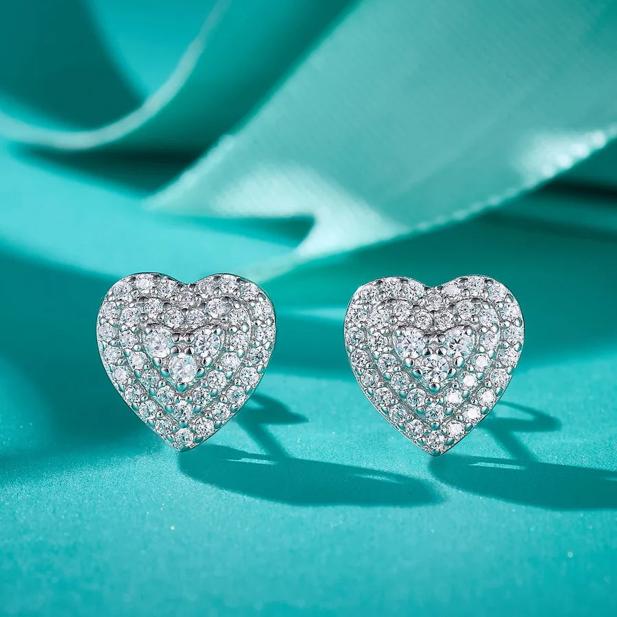 Moissanite 925 Sterling Silver Ear Studs Heart Shape Ear Studs
