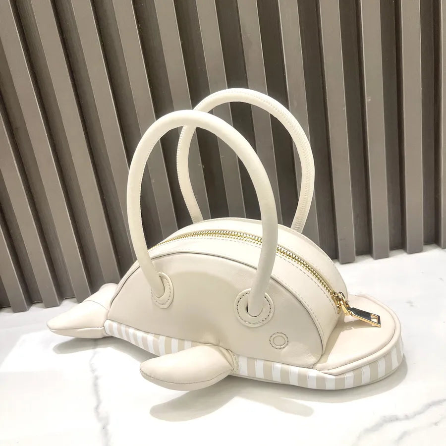 Women's Medium Pu Leather Dolphin Cute Streetwear Sewing Thread Oval Zipper Handbag