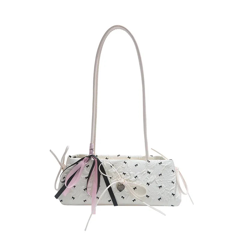 Niche Design Underarm Commuter Bag for Women  New Girly Style Fashion Handbag Bow Shoulder Bag