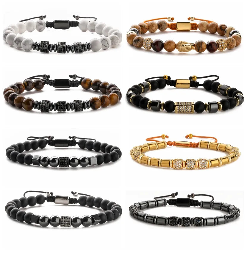 retro streetwear geometric tiger eye copper inlay zircon unisex bracelets