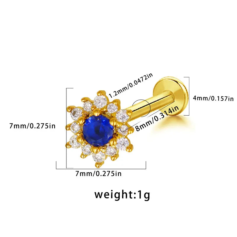 1 Piece Lip Rings Hip-Hop Vintage Style Rock Star Heart Shape Floral 316L Stainless Steel  Copper Inlay Resin Glass Gold Plated Lip Rings