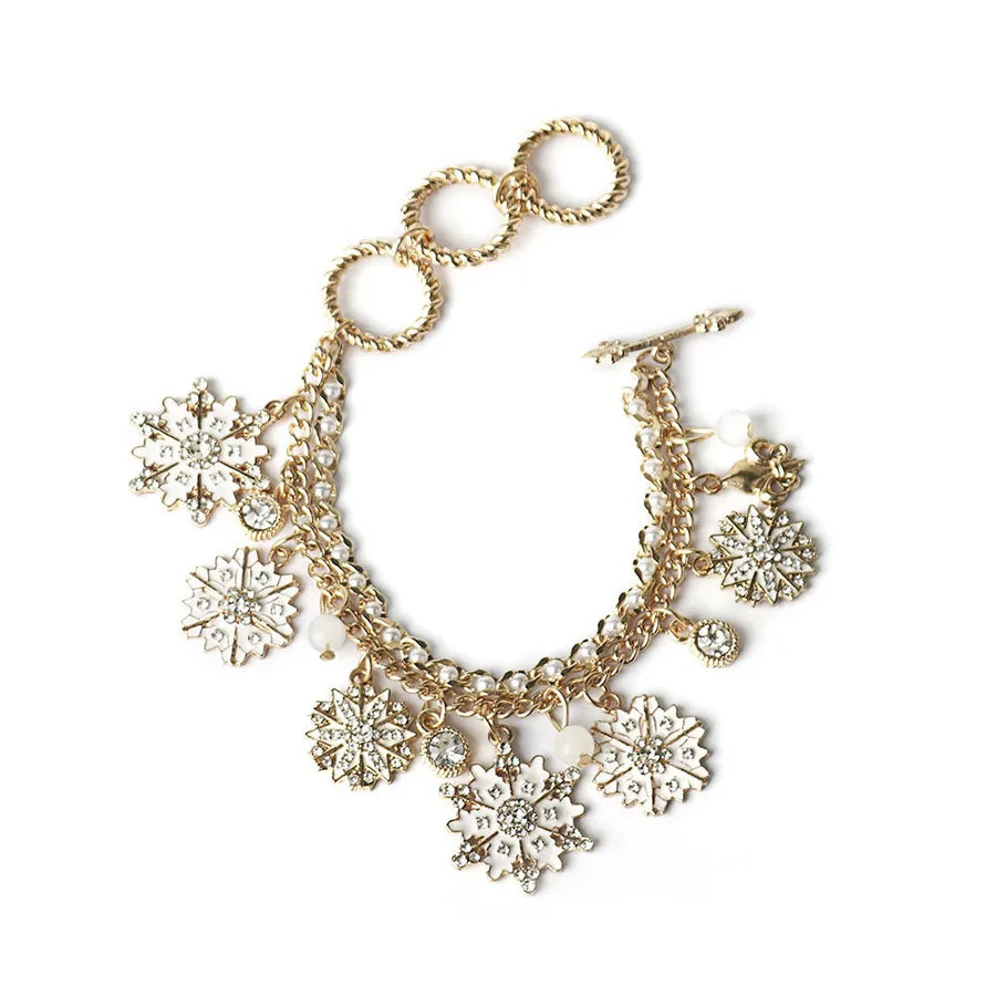 Creative Christmas Themed Bracelet Fashionable Alloy Snowflake Deer Design Festival Gift Asymmetric Electroplated Cartoon Style