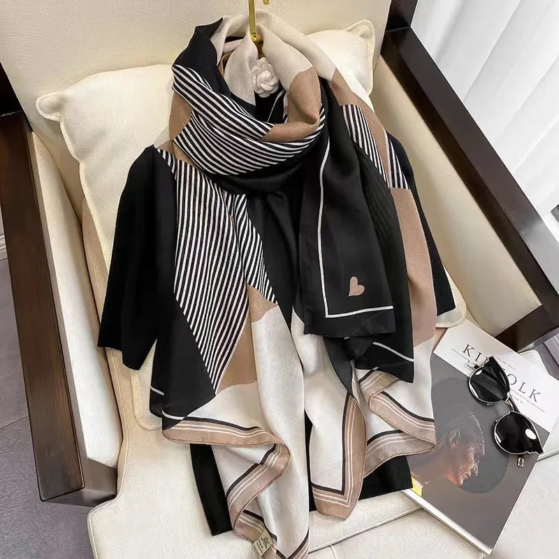 women's fashion star heart shape cotton and linen printing cotton linen scarves