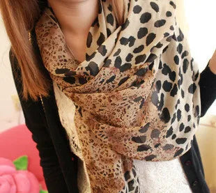 women's fashion leopard chiffon patchwork silk scarves