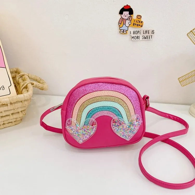 Girl'S Pu Leather Rainbow Cute Square Zipper Shoulder Bag