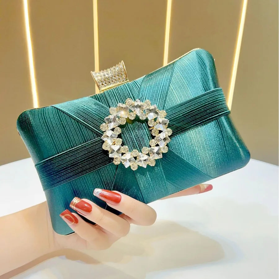 Elegant Diamond Embellished Clutch Shoulder Crossbody Bag For Women Party Dinner Handbag Fashionable Lock Buckle Design Polyester Square Bag