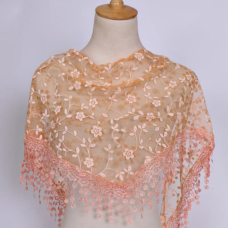 fashion flower polyester lace chiffon scarves