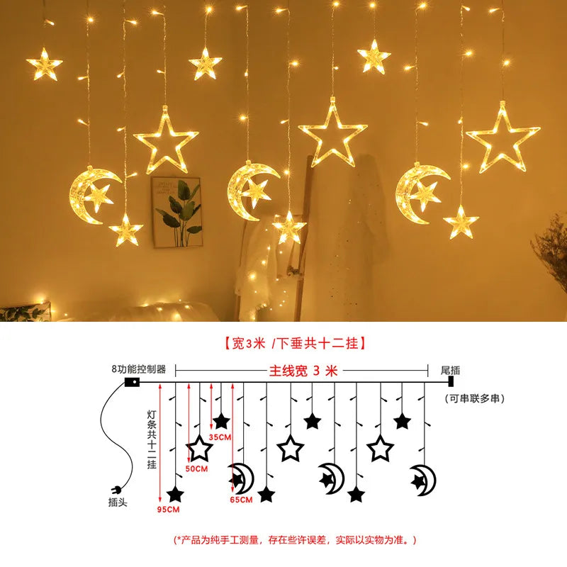 LED Star with Moon and Star Color Lamp Curtain Lamp Girl's Heart Bedroom Decoration Room Balcony Bay Window Layout