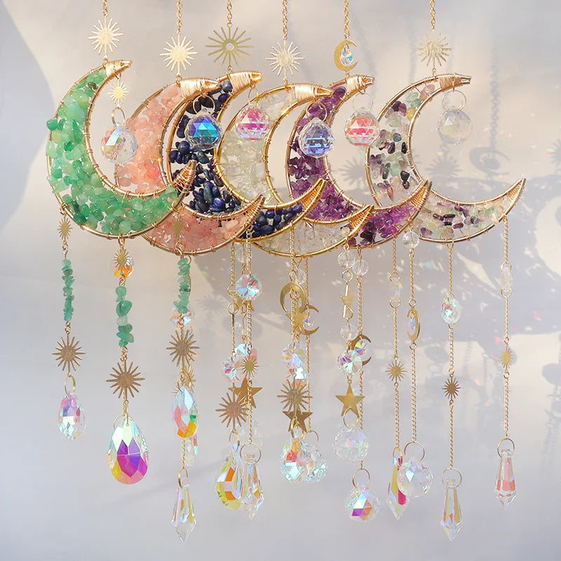 Simple Style Classic Style Geometric Star Moon Crystal Metal Suncatcher Wind Chime Wall Art