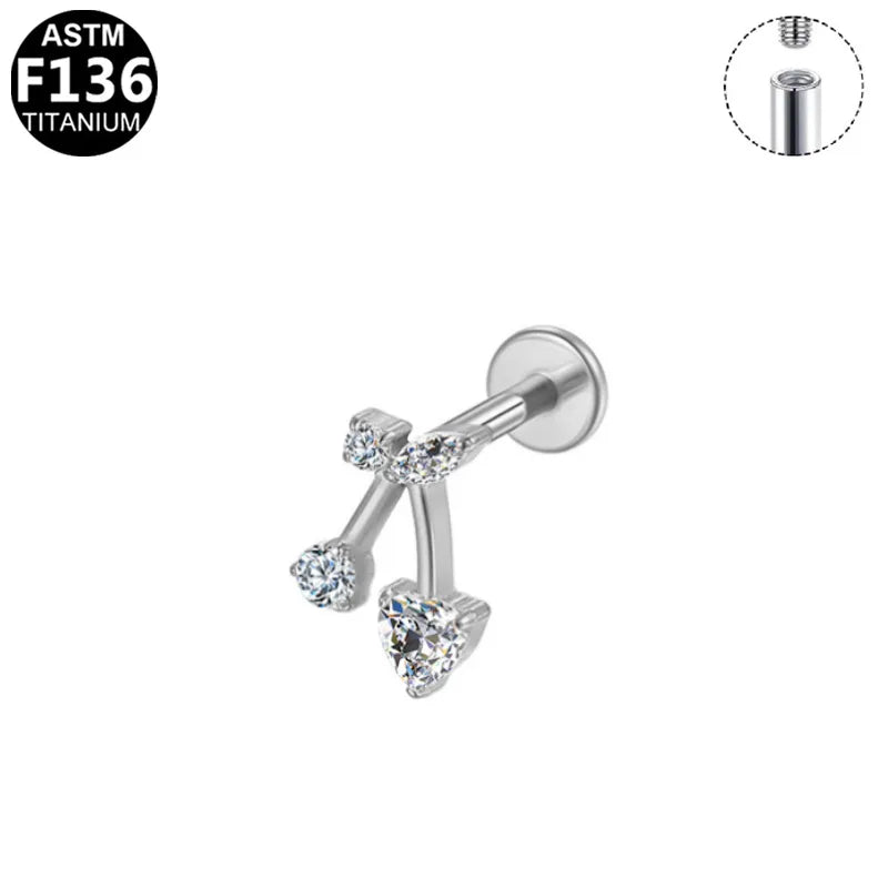 1 Piece Lip Rings Sweet Simple Style Shiny Fruit Titanium Alloy Polishing Plating Zircon 14K Gold Plated White Gold Plated Lip Rings Ear Cartilage Rings & Studs