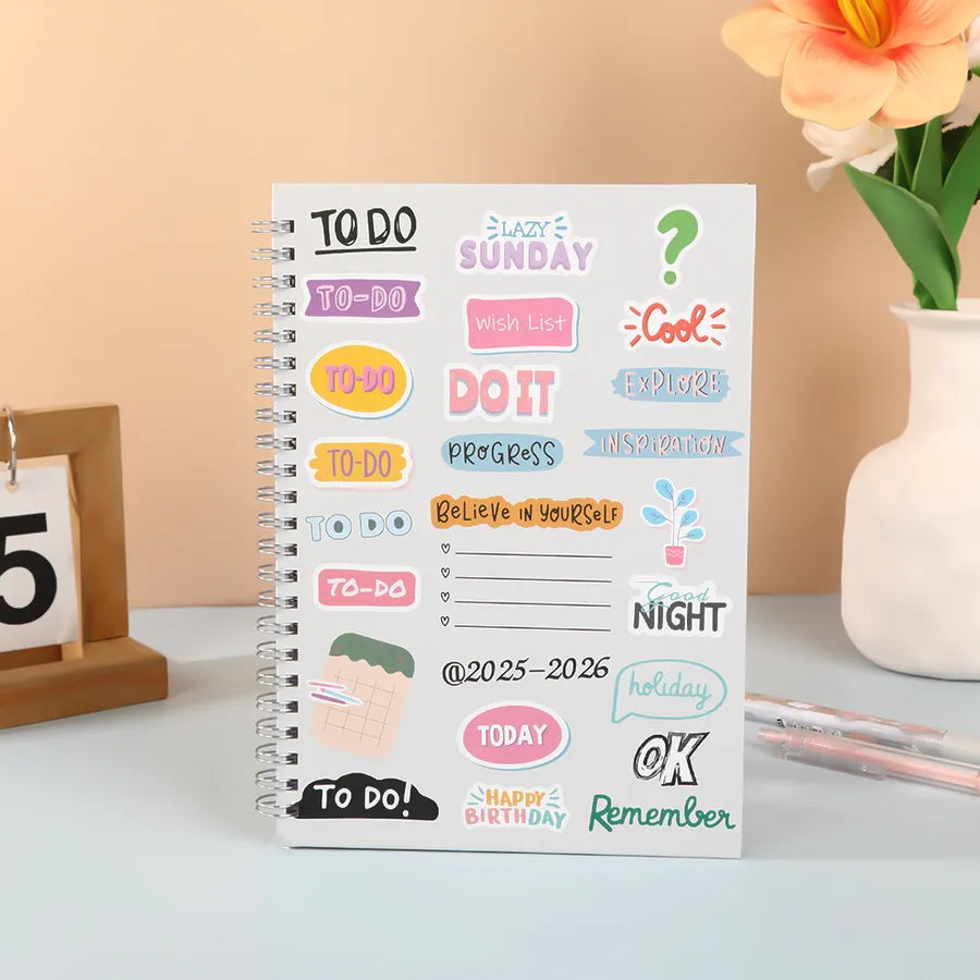 New A5 Spiral Notebook For Students -2026 Academic Year Course Planner Calendar Floral And Giraffe Patterned Notebook