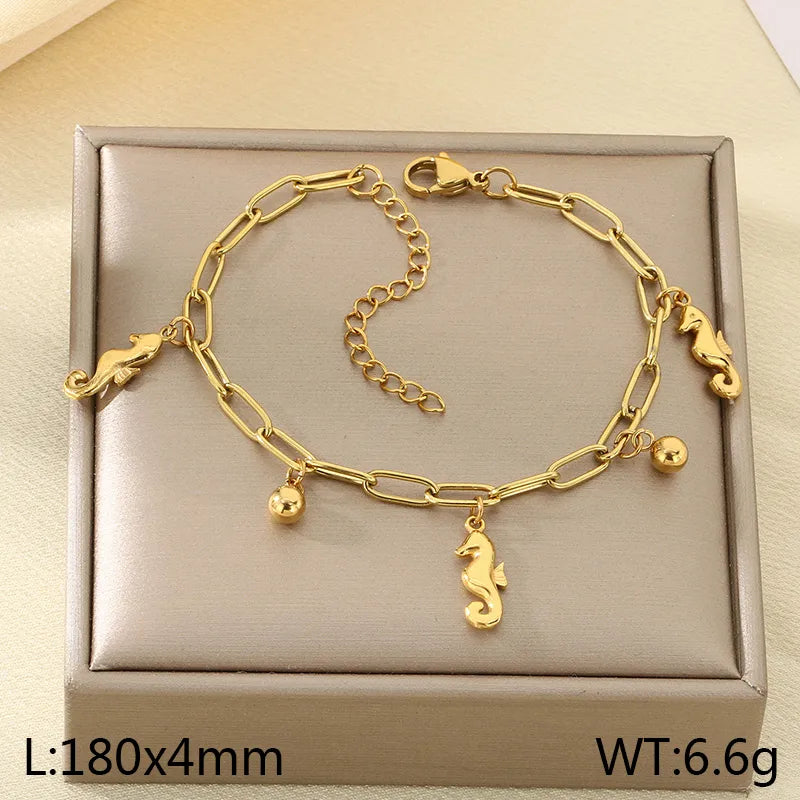 IG Style Vintage Style Cherry Ocean Butterfly 304 Stainless Steel 18K Gold Plated Paperclip Chain Bracelets In Bulk