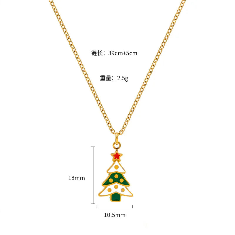 Christmas Creative Design Sense Bell Necklace Women's Versatile Pendant Oil Drop Deer Snowman Cartoon Stainless Steel Titanium Steel