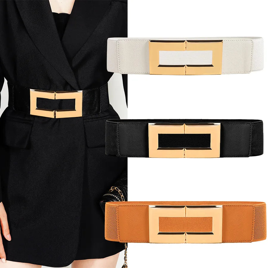 fashion simple style rectangle pu leather alloy plating women's leather belts