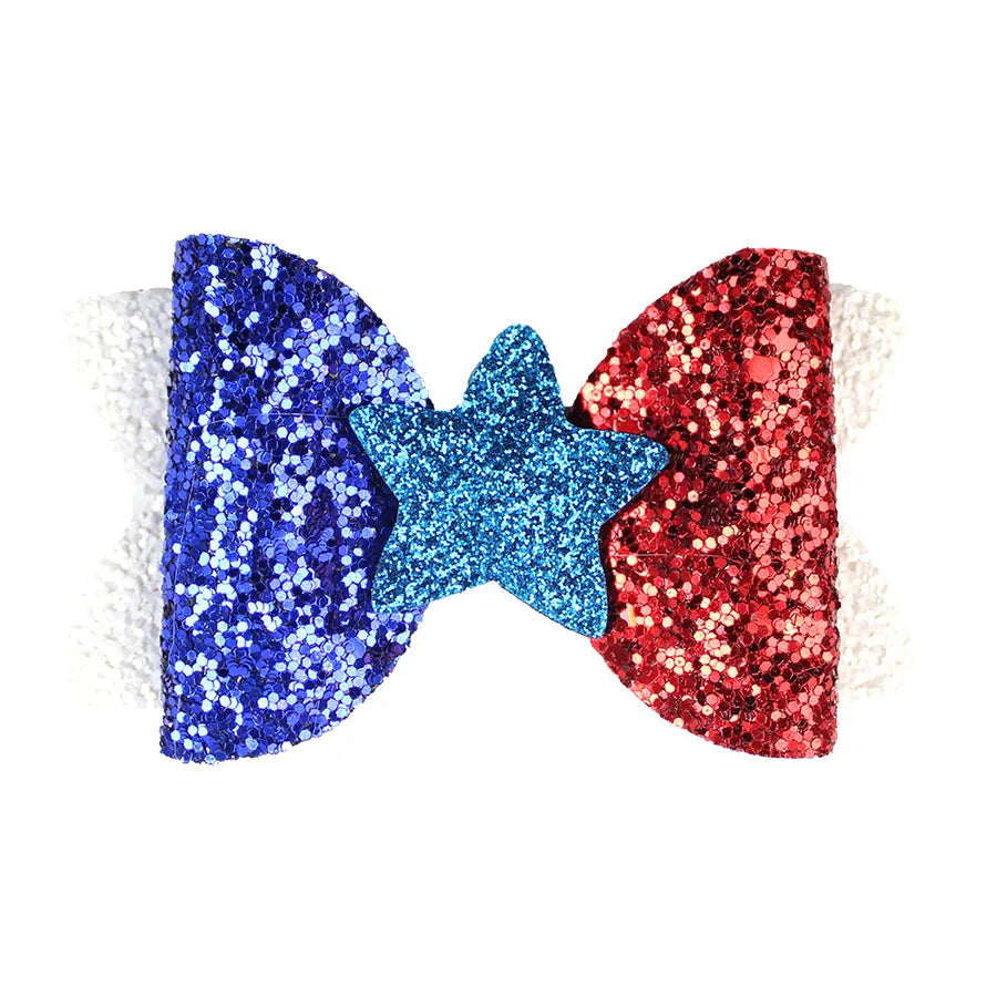 New July 4 US National Day Shining Stars Bow Pair Clip Independence Day Patriotic Girl Hair Accessories