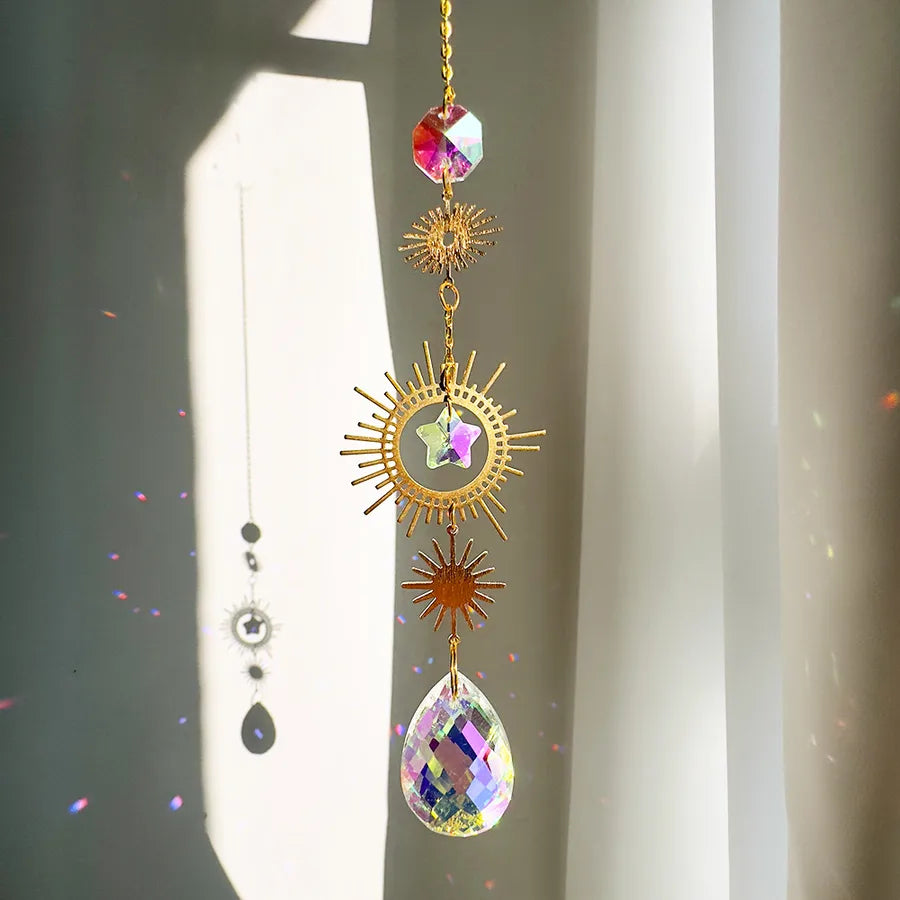 Romantic Star Moon Crystal Metal Dreamcatcher Wall Art