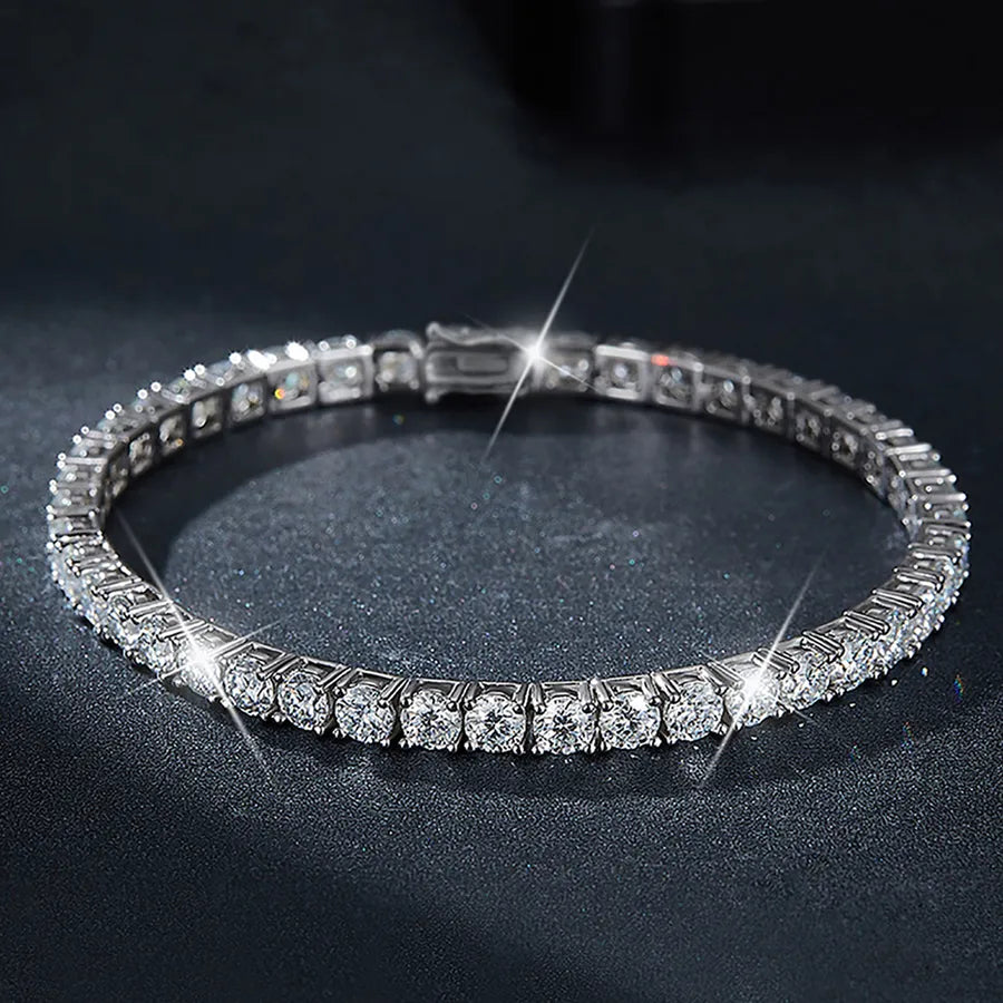 Moissanite 925 Sterling Silver Tennis Bracelet Round Brilliant Cut Geometric White Gold Plated Tennis Bracelet