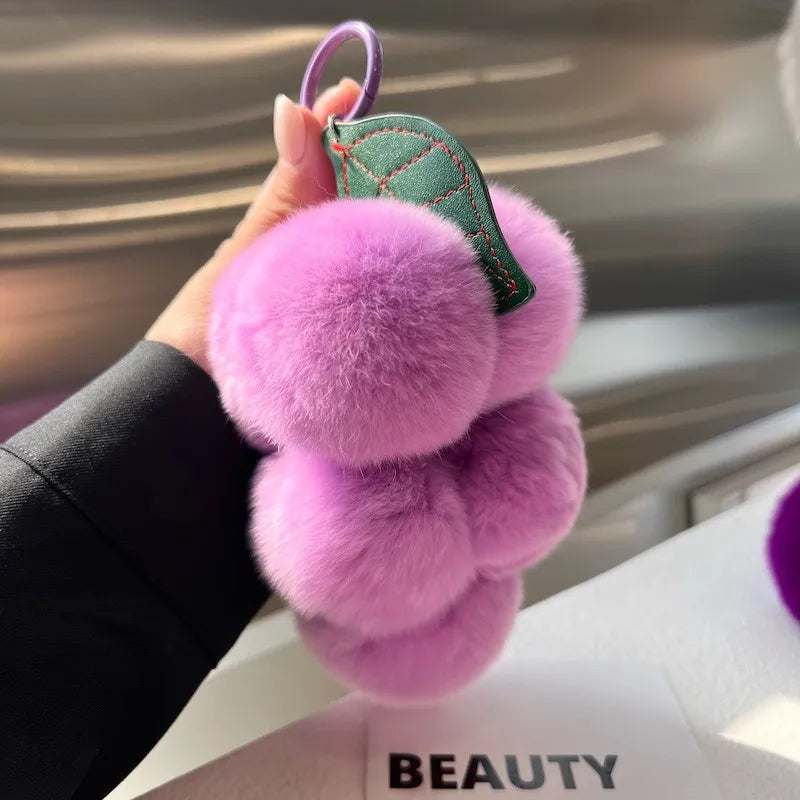 simple style commute grape rex rabbit fur patchwork keychain