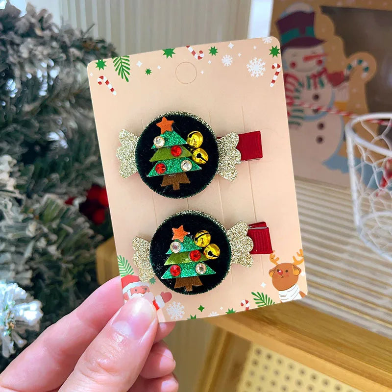 Sweet Cute Christmas Butterfly Knot Hair Clip For Girls Children's Holiday Snowman Tree Hair Accessories Festive Headwear