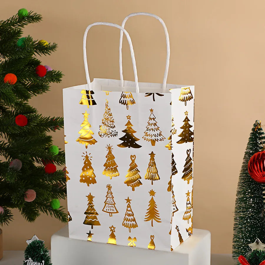 Cartoon Christmas Tree Deer Snowflake Holiday Party Gift Bags Snacks Packaging Bags Festive Design Universal Paper Bags