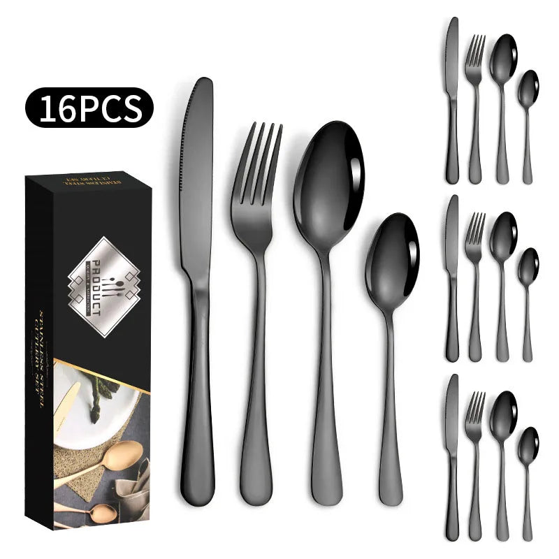 1010 stainless steel tableware 24-piece golden steak knife, fork and spoon gift box Western tableware suit
