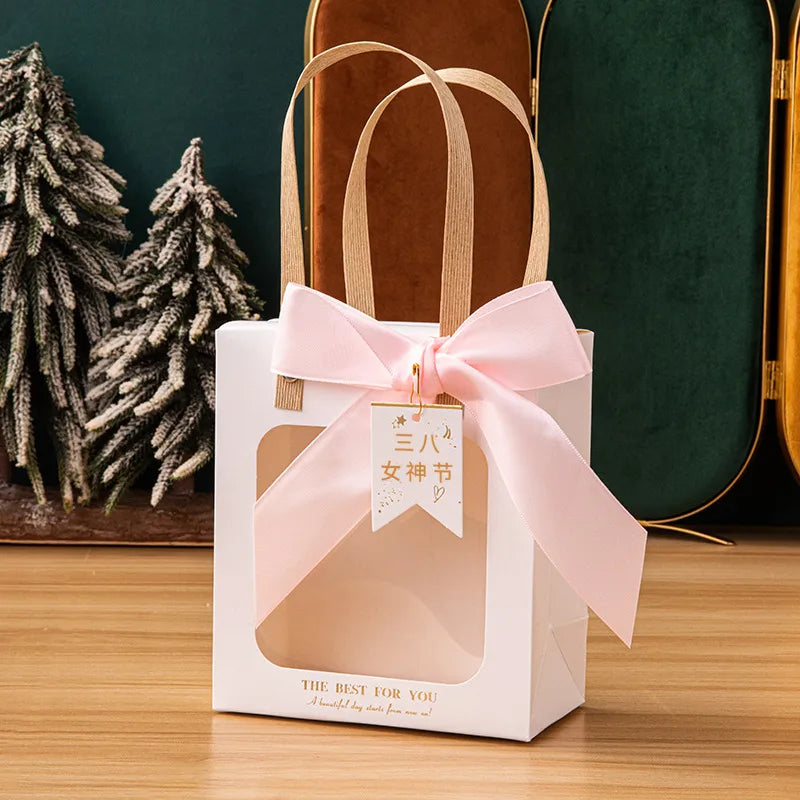 Gift Bag Advanced Sense Transparent Window Opening Bag Fashion Packaging Bag Birthday Gift Cosmetic Tote Bag Hand Gift Bag