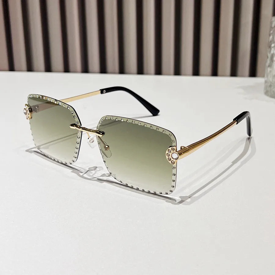 Casual Hip-Hop Color Block Pc Square Rhinestone Frameless Glasses
