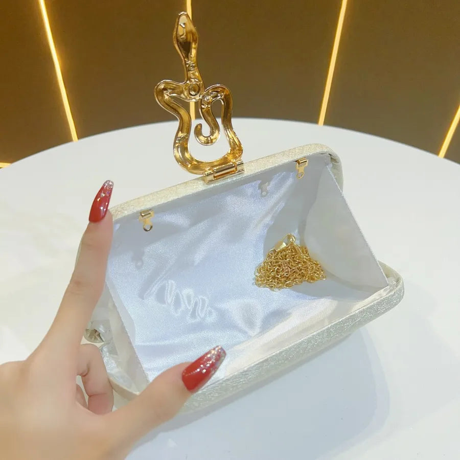 New Fashionable Ladies Snake Lock Clutch Bag Evening Party Chain Shoulder Bag Shell Shape PU Polyester Diamond Elements