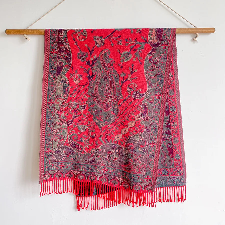 women's retro ethnic style color block imitation cashmere printing scarf