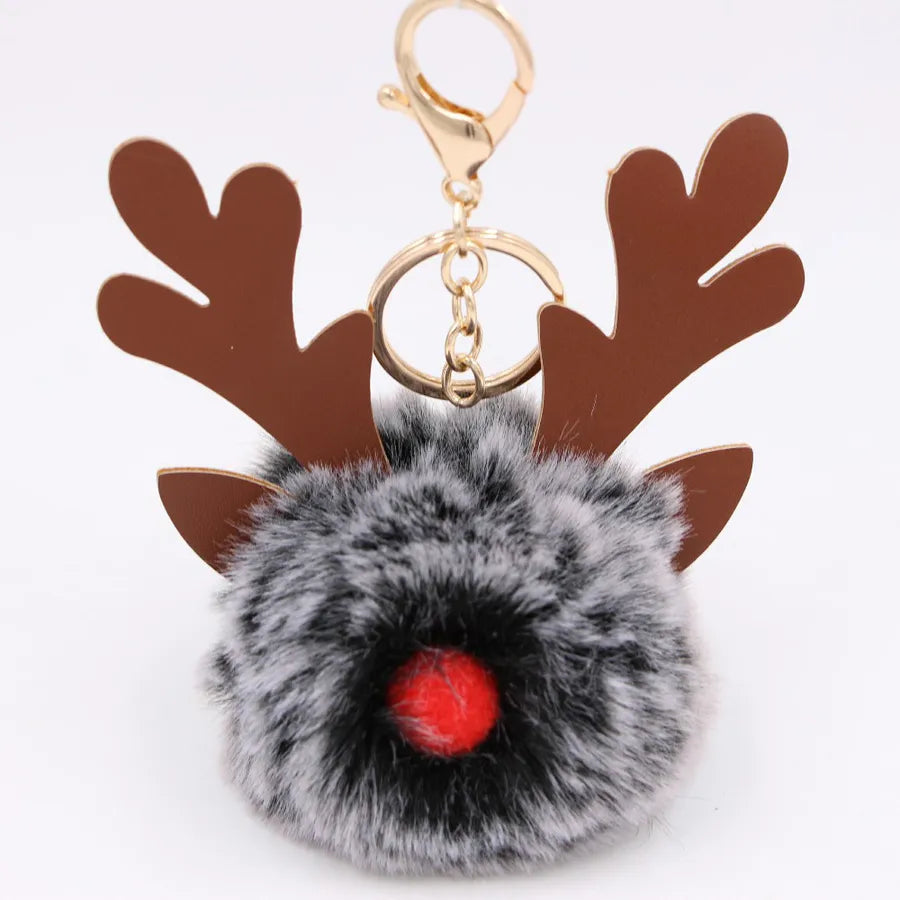 Cute Antlers Pu Leather Plush Plating Christmas Bag Pendant Keychain