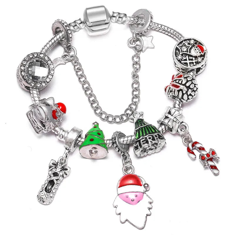 Christmas Style Snowflake Pendant Crystal Facet Bead Suitable For European Dangle Charm Bracelet Silver Color Women's Jewelry