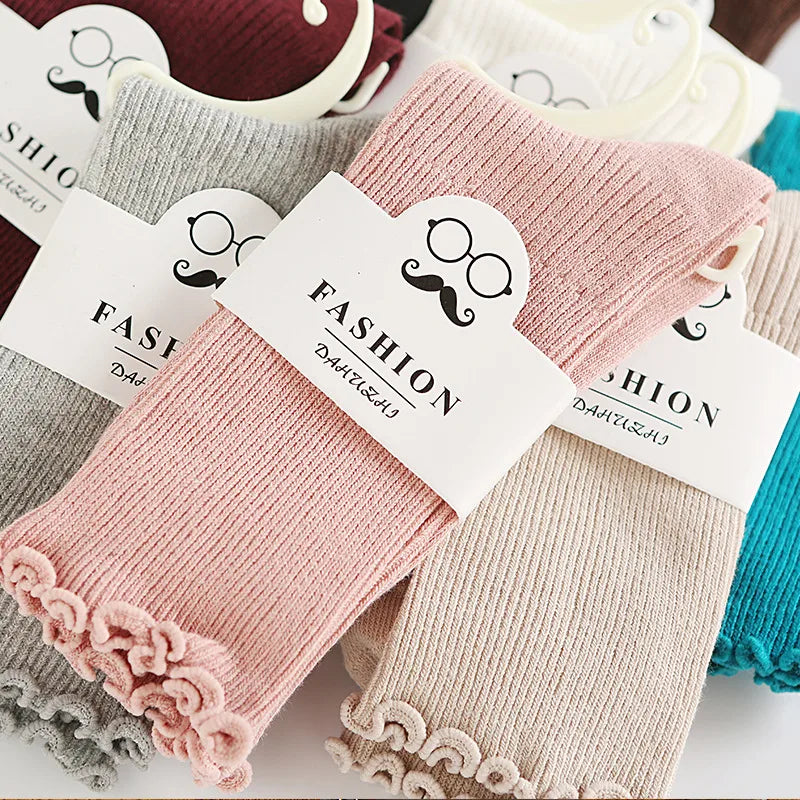 Stacked Socks Women's Japanese Style Autumn and Winter Cotton Thin Women's Socks Solid Color Wood Ear Retro Short Boots Socks