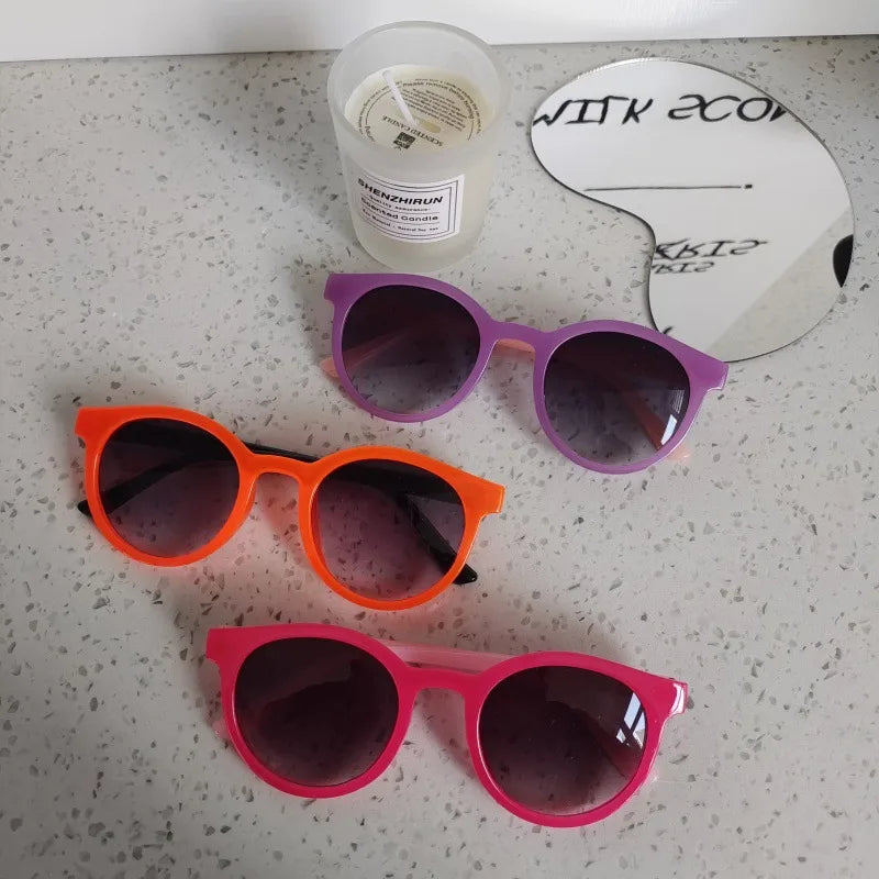 Simple Style Classic Style Solid Color UV400 Protection Resin Round Frame Full Frame Kids Sunglasses