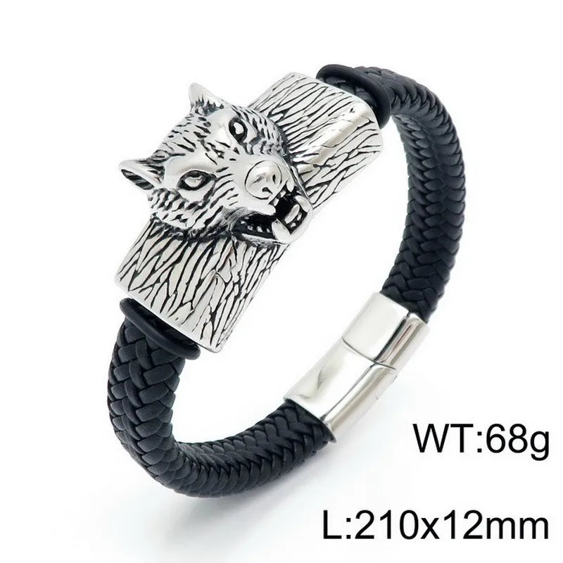 Hip-Hop Retro Color Block Pu Leather Titanium Steel Plating 18K Gold Plated Men's Bangle