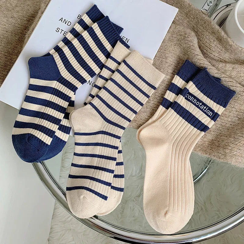 women's streetwear stripe polyester polyacrylonitrile fiber crew socks a pair