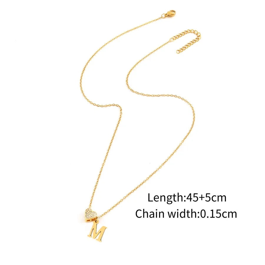 Wholesale Jewelry Elegant Simple Style Classic Style Letter Heart Shape 201 Stainless Steel 304 Stainless Steel Copper Zircon cable chain Pendant Necklace