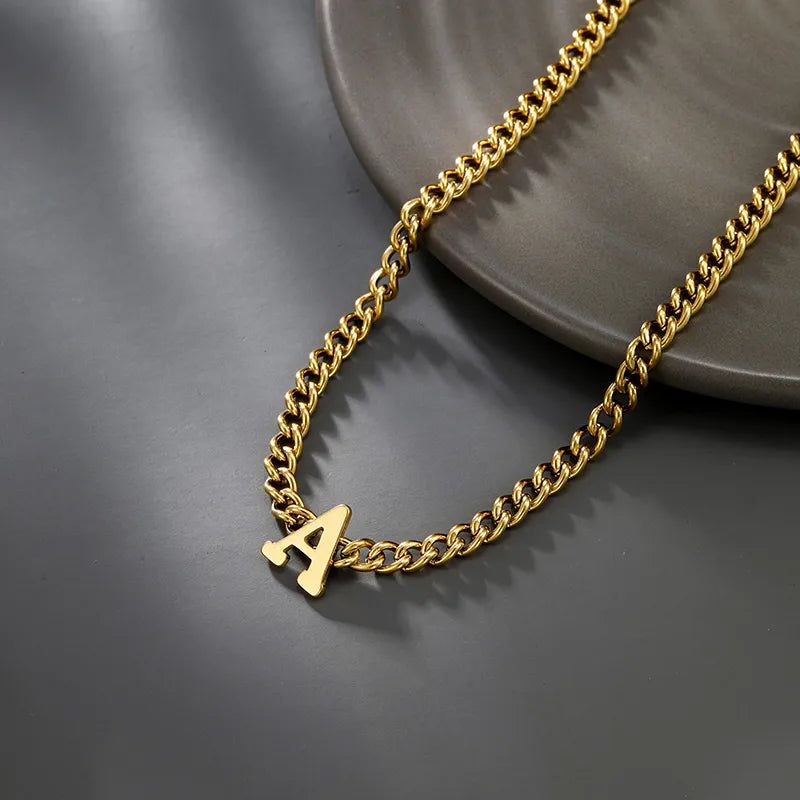 Wholesale Jewelry Simple Style Classic Style Cool Style Letter 304 Stainless Steel 18K Gold Plated Plating Cuban Link Chain Curb Chain Necklace