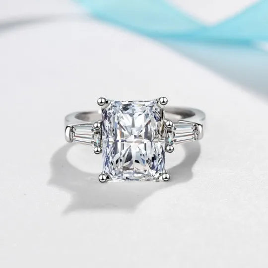 2.0ct Moissanite 925 Sterling Silver Rings GRA Certificate Radiant-cut Geometric White Gold Plated Rings
